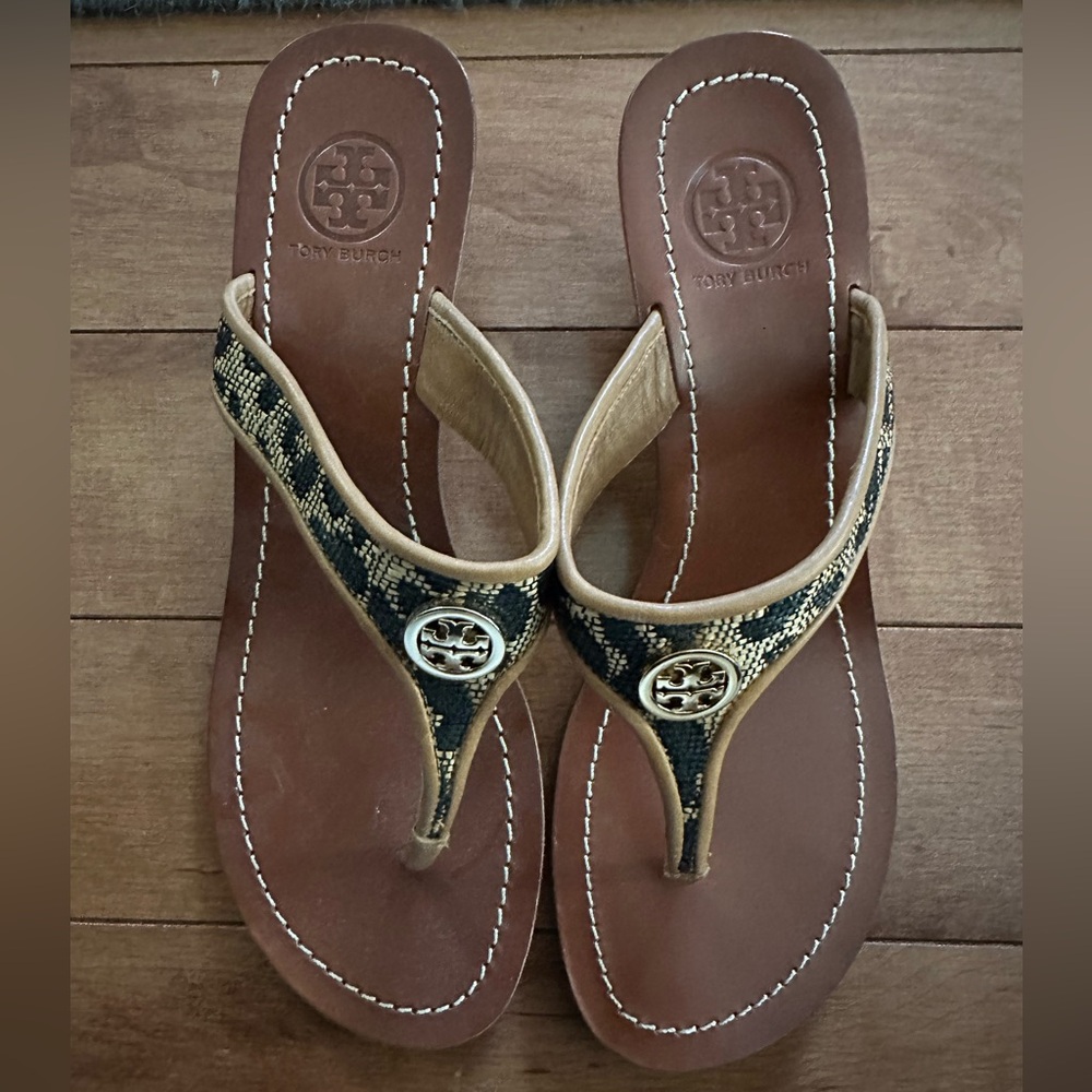 Tory Burch Black and Tan Wedges